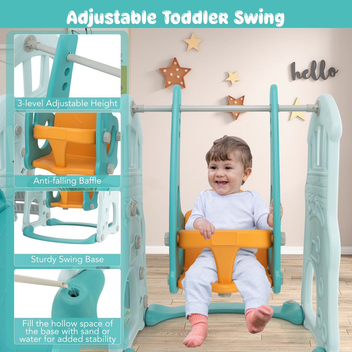 Toddler Slide and Swing Set  with Slide, Swing, Basketball Hoop and Climber
