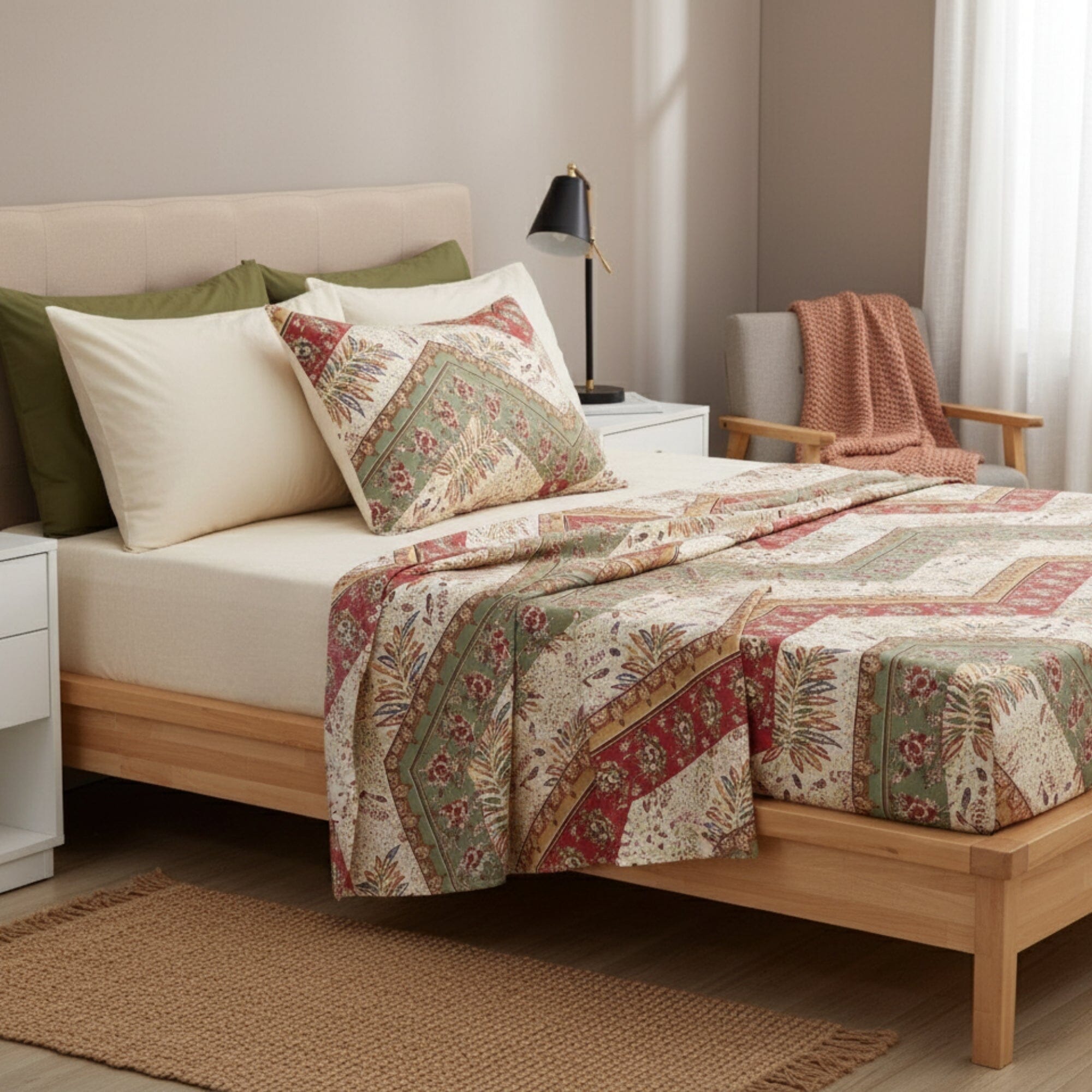 Chevron Floral Flat Bed Sheet w/ Pillowcases