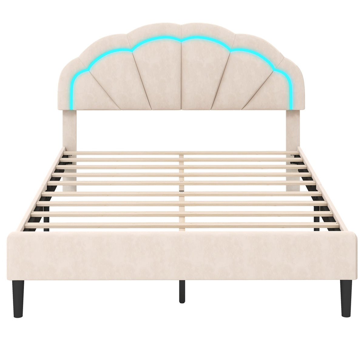 Upholstered LED Bed Frame with Adjustable Flower Headboard Queen Size