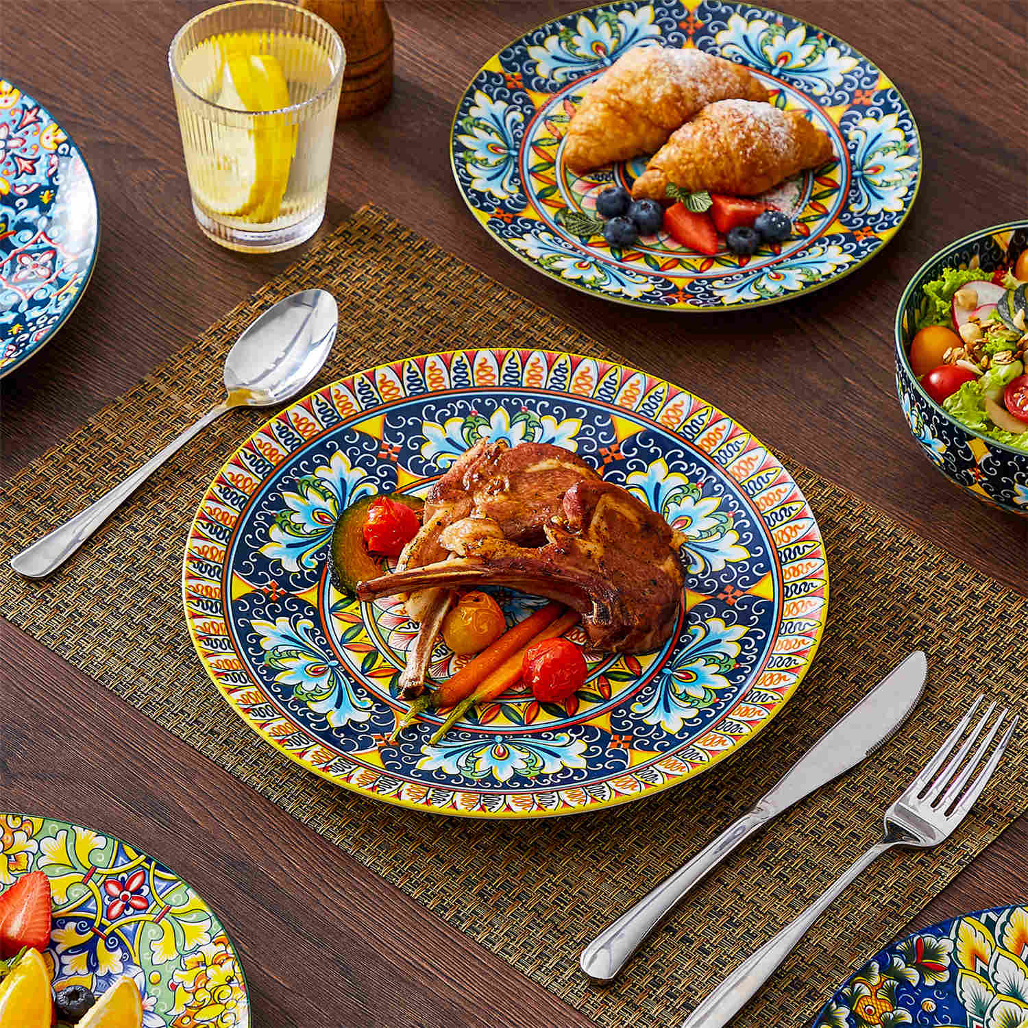 Simi 18 Piece Dinnerware Set with Double-Sided Bowls