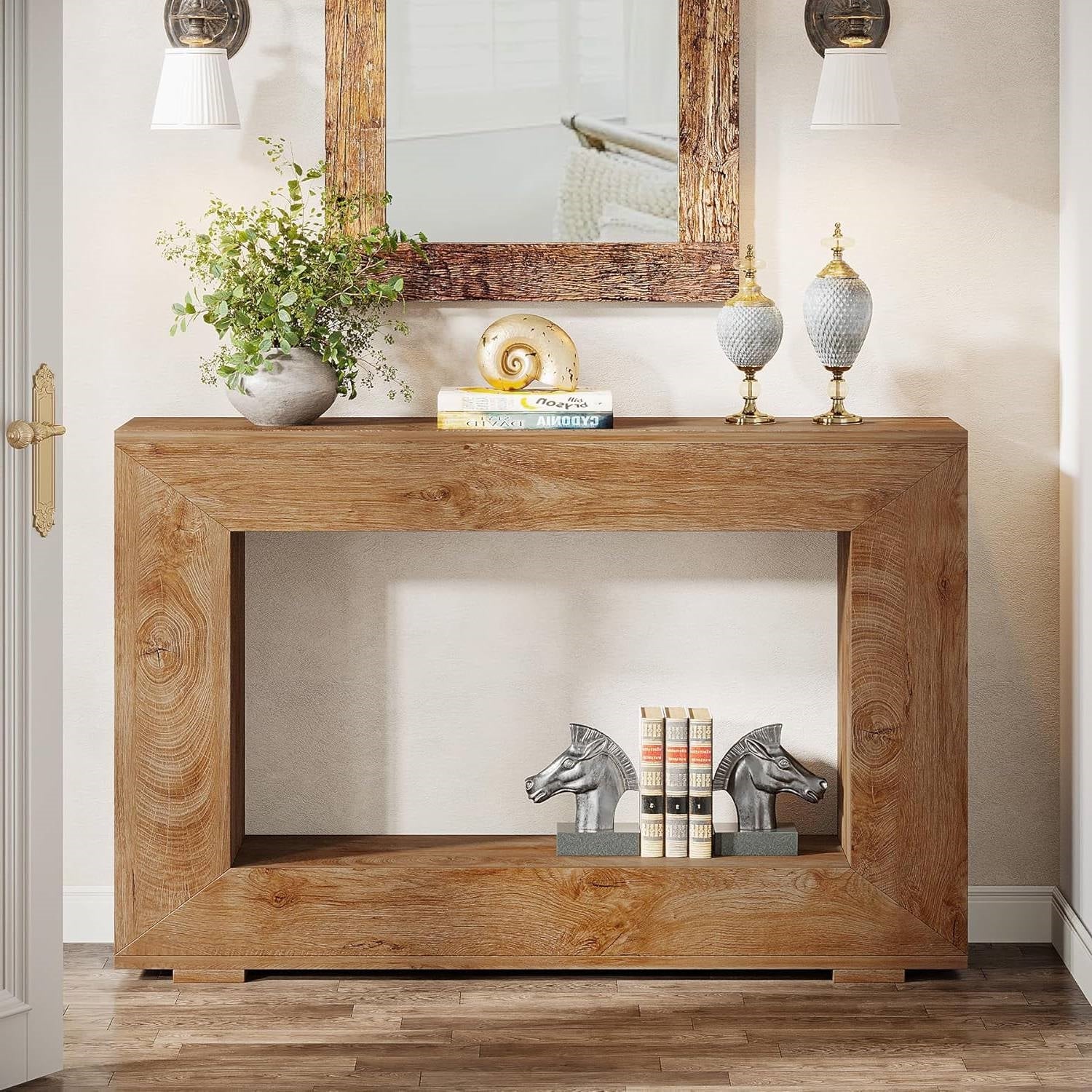 Farmhouse Entryway or Sofa Table in Brown Wood Finish