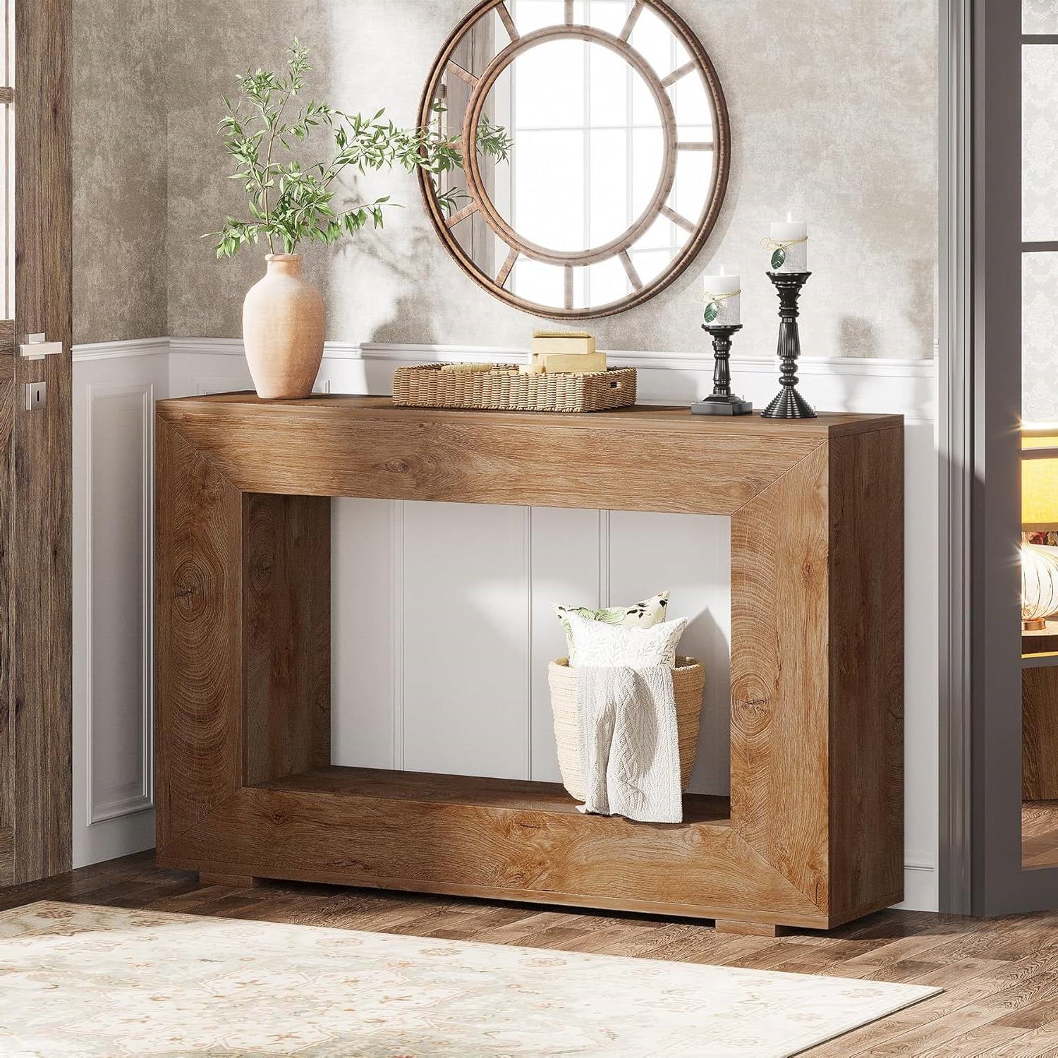 Farmhouse Entryway or Sofa Table in Brown Wood Finish