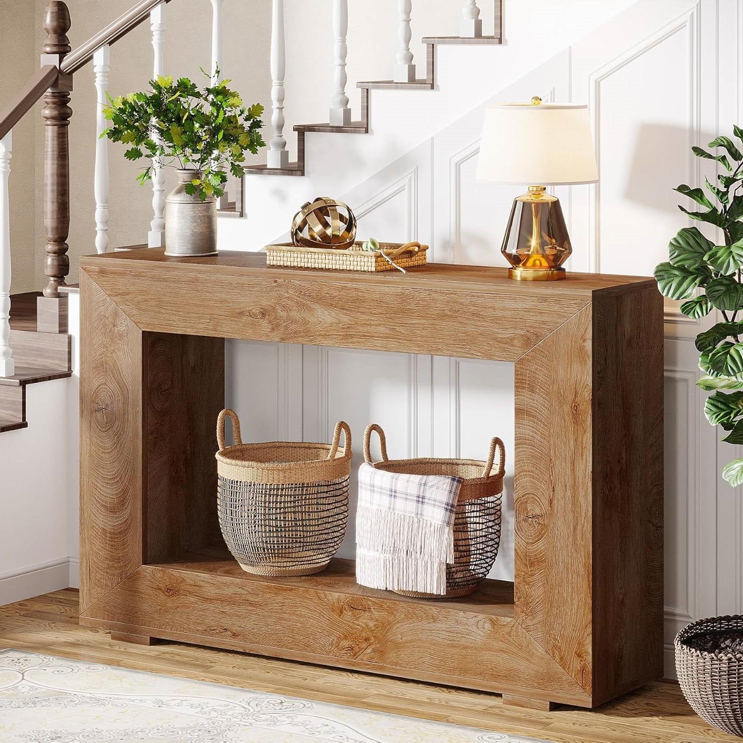 Farmhouse Entryway or Sofa Table in Brown Wood Finish