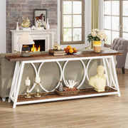 Industrial Brown Wood Top Sofa Table