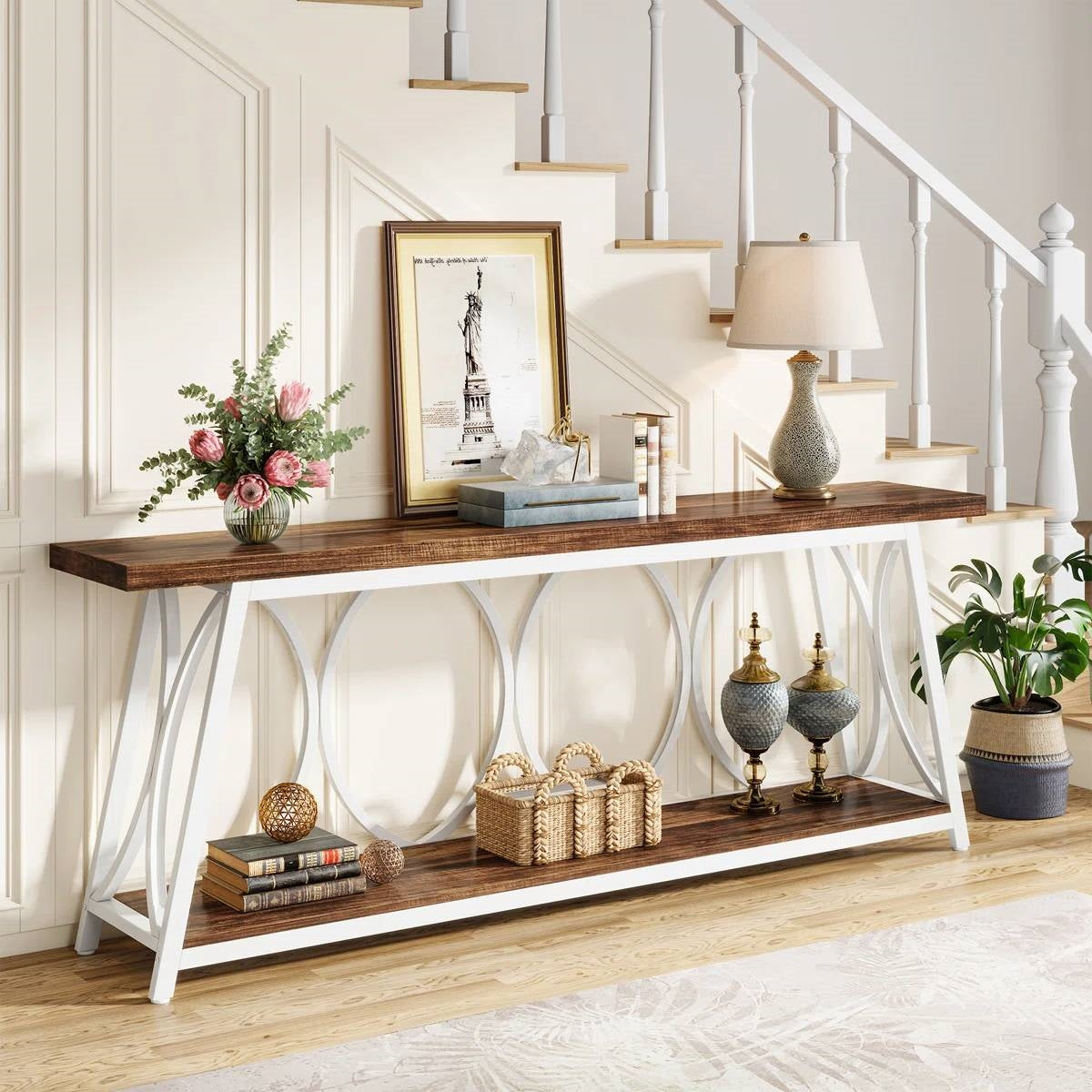 Industrial Brown Wood Top Sofa Table