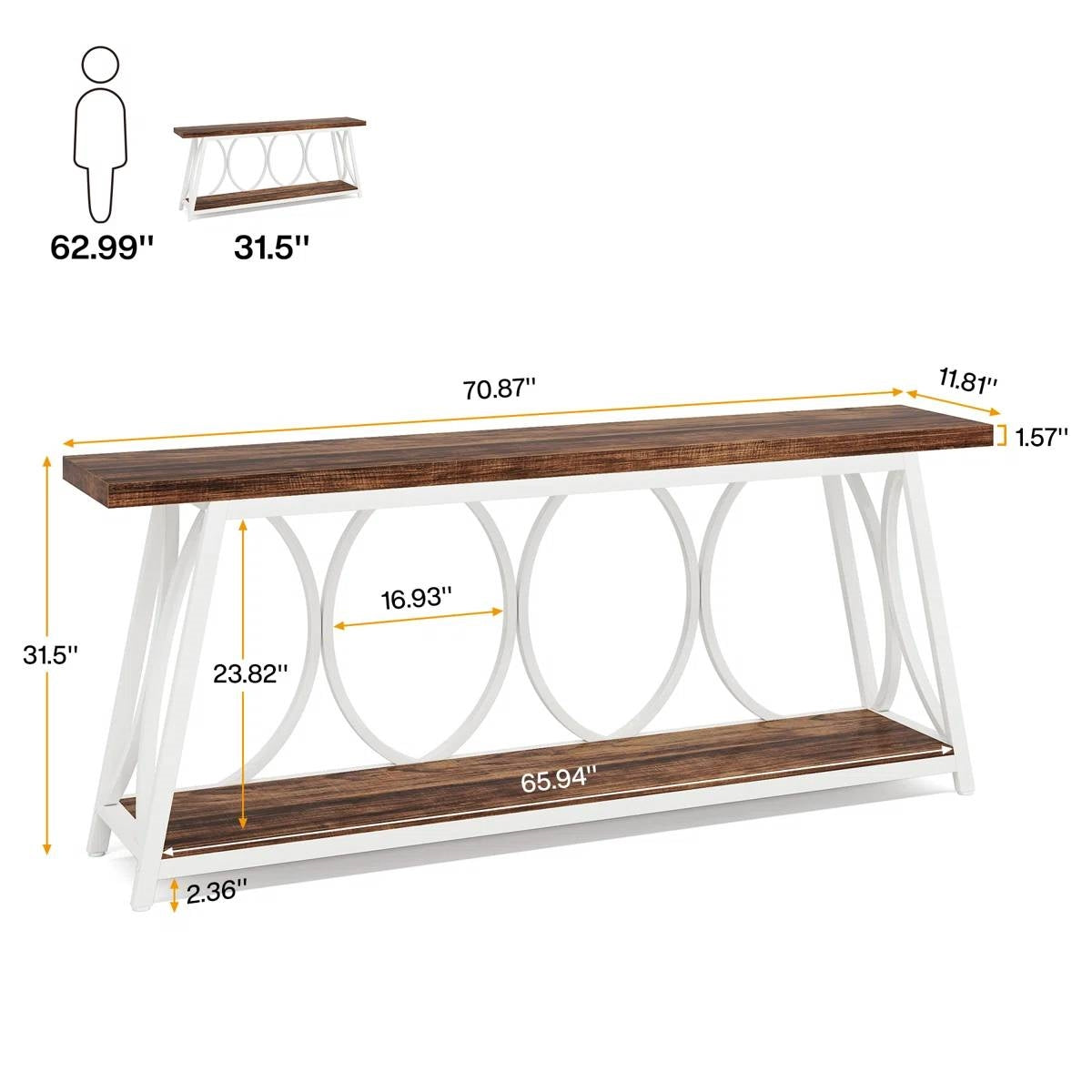 Industrial Brown Wood Top Sofa Table