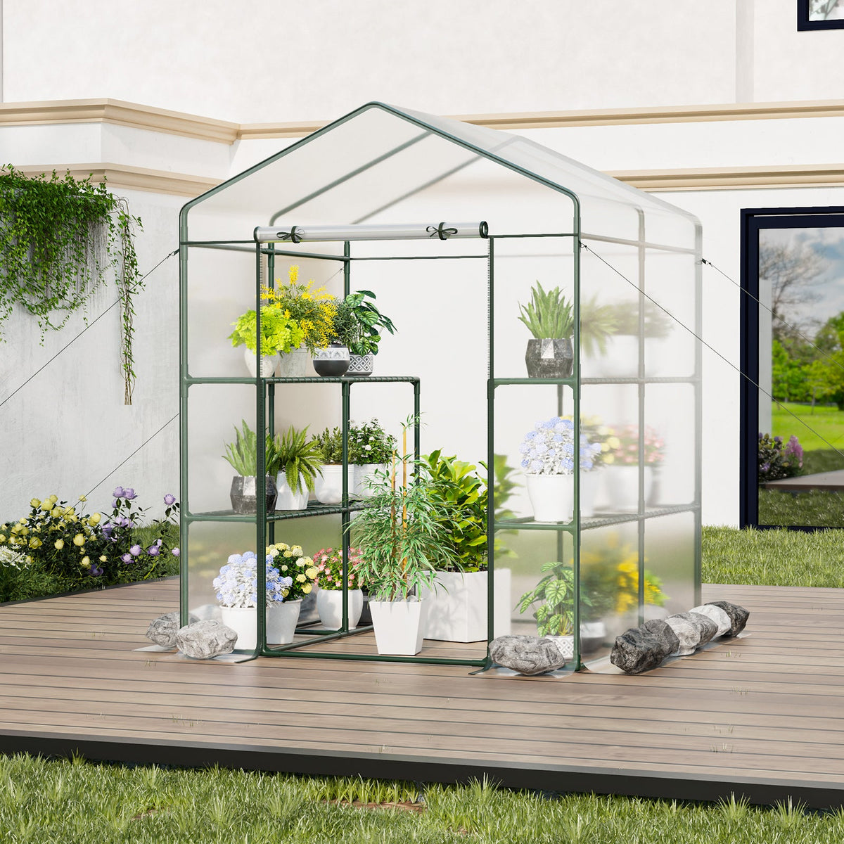 Walk-in Greenhouse with PVC Cover Roll-up Zippered Door