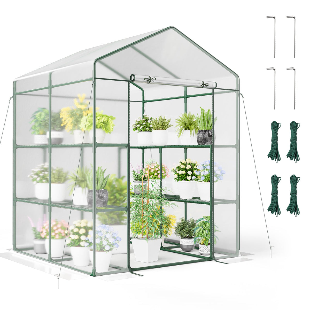Walk-in Greenhouse with PVC Cover Roll-up Zippered Door