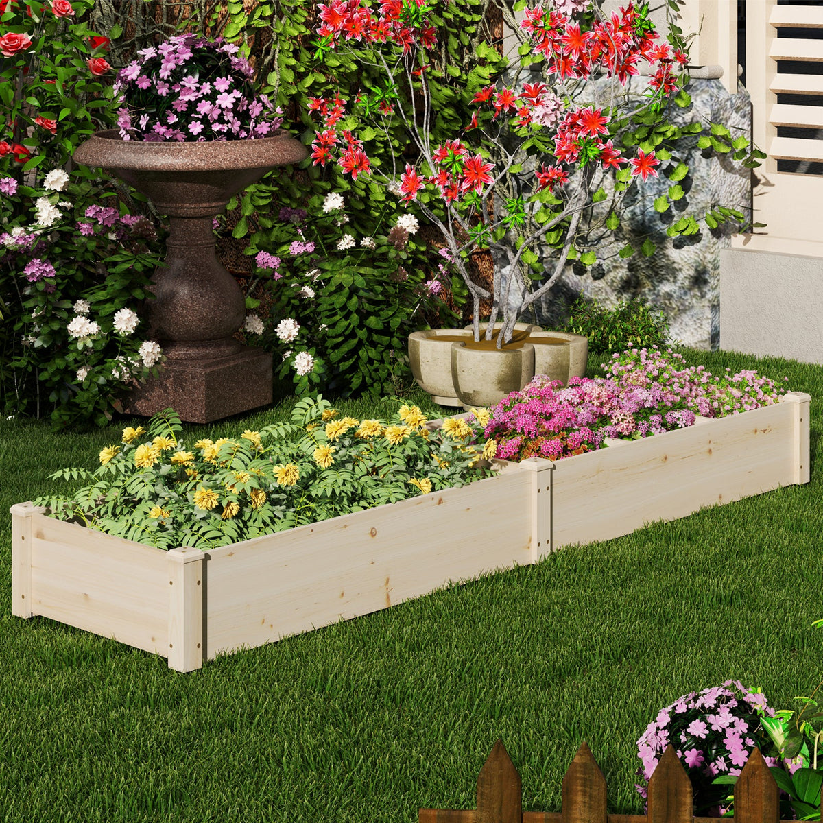Wooden Raised Open-Ended Base Garden Bed -Natural
