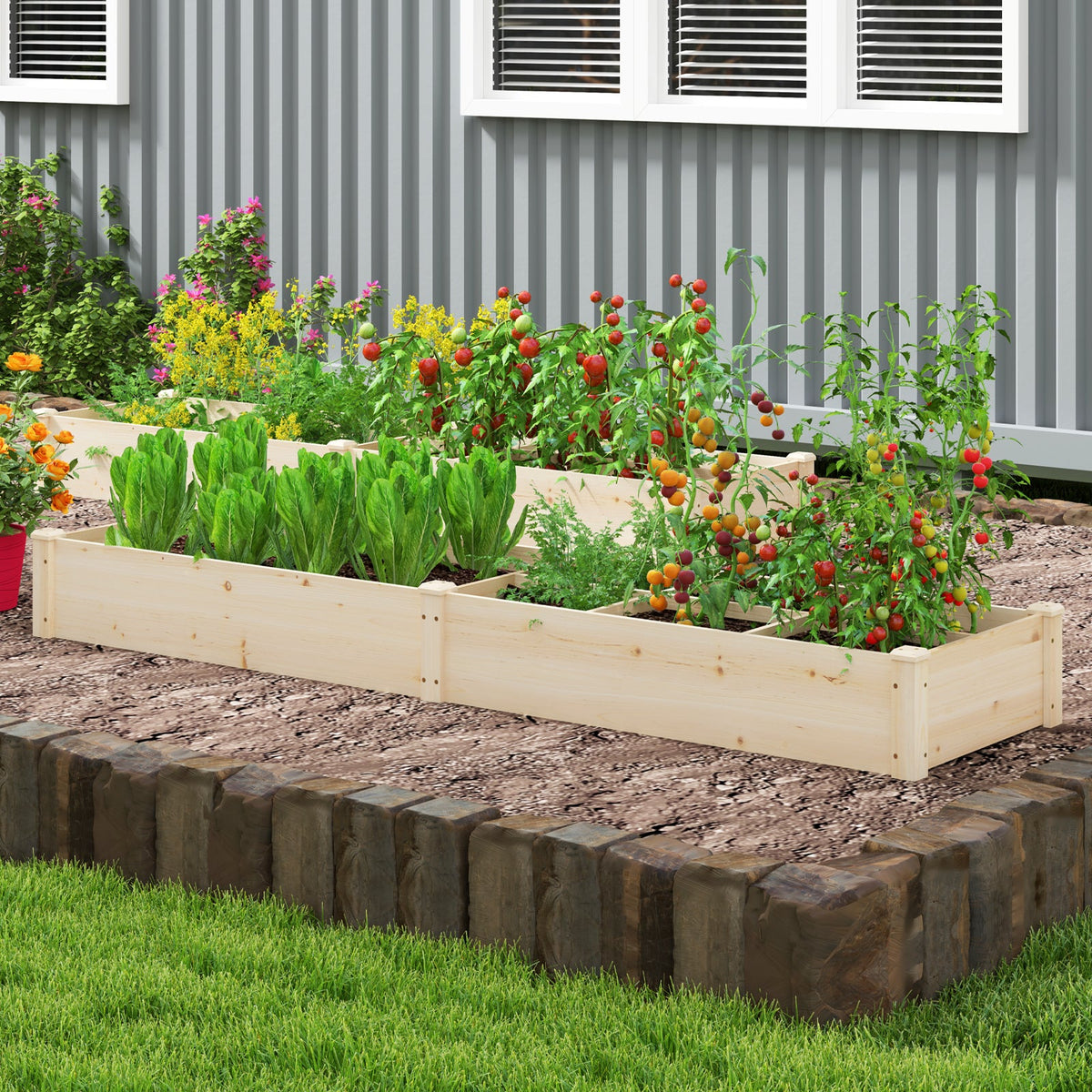Wooden Raised Open-Ended Base Garden Bed -Natural