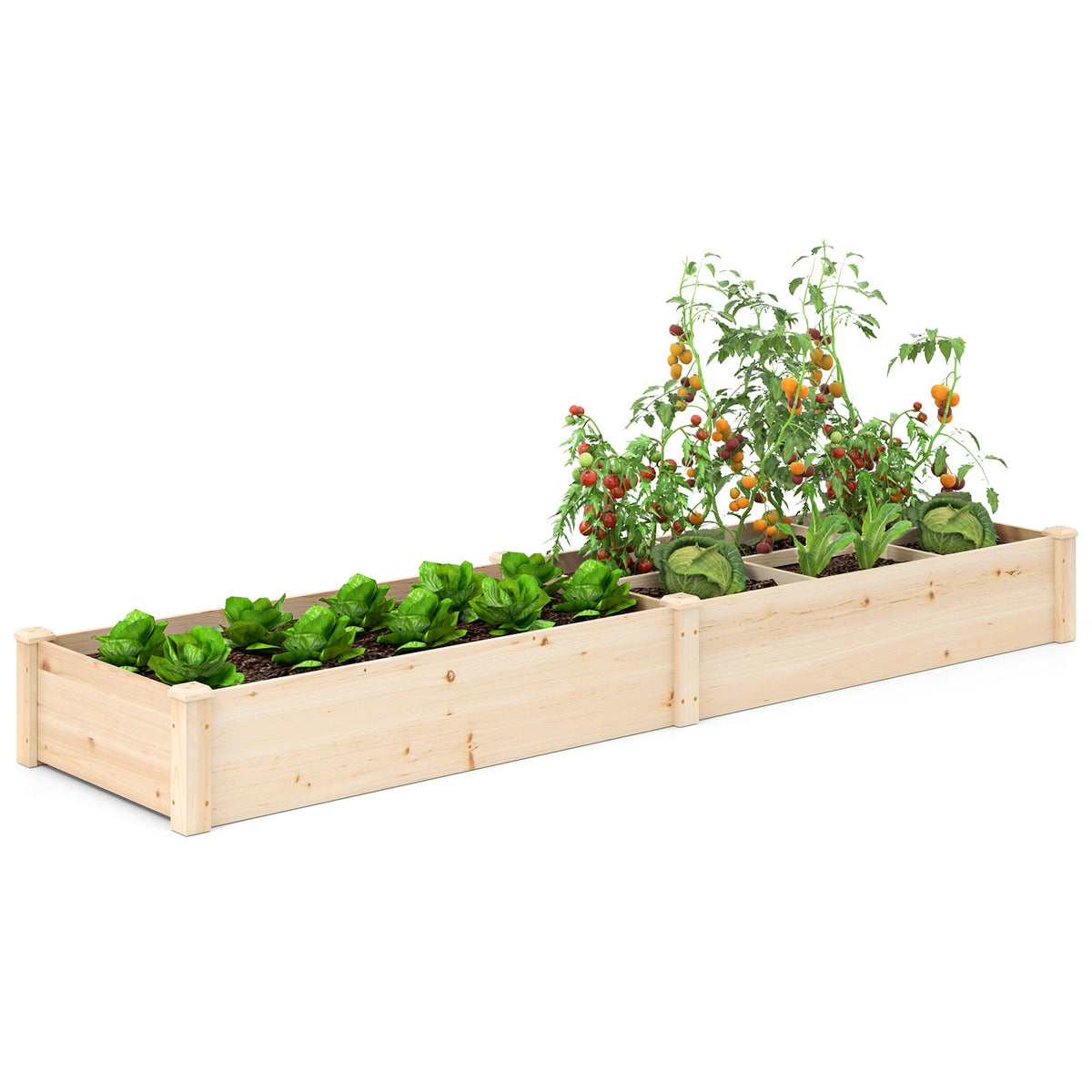 Wooden Raised Open-Ended Base Garden Bed -Natural