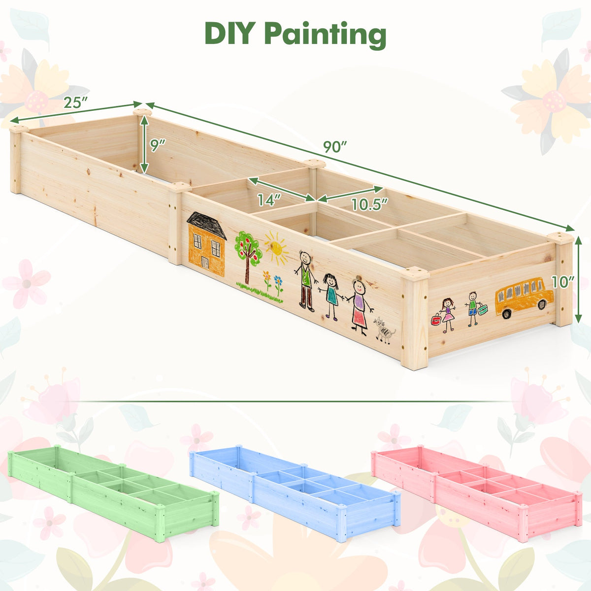 Wooden Raised Open-Ended Base Garden Bed -Natural