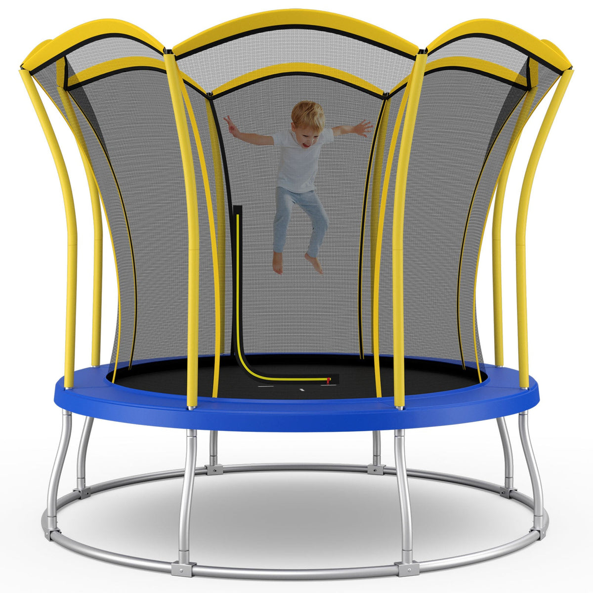 8 Feet Outdoor Unique Flower Shape Trampoline with Enclosure Net-Yellow