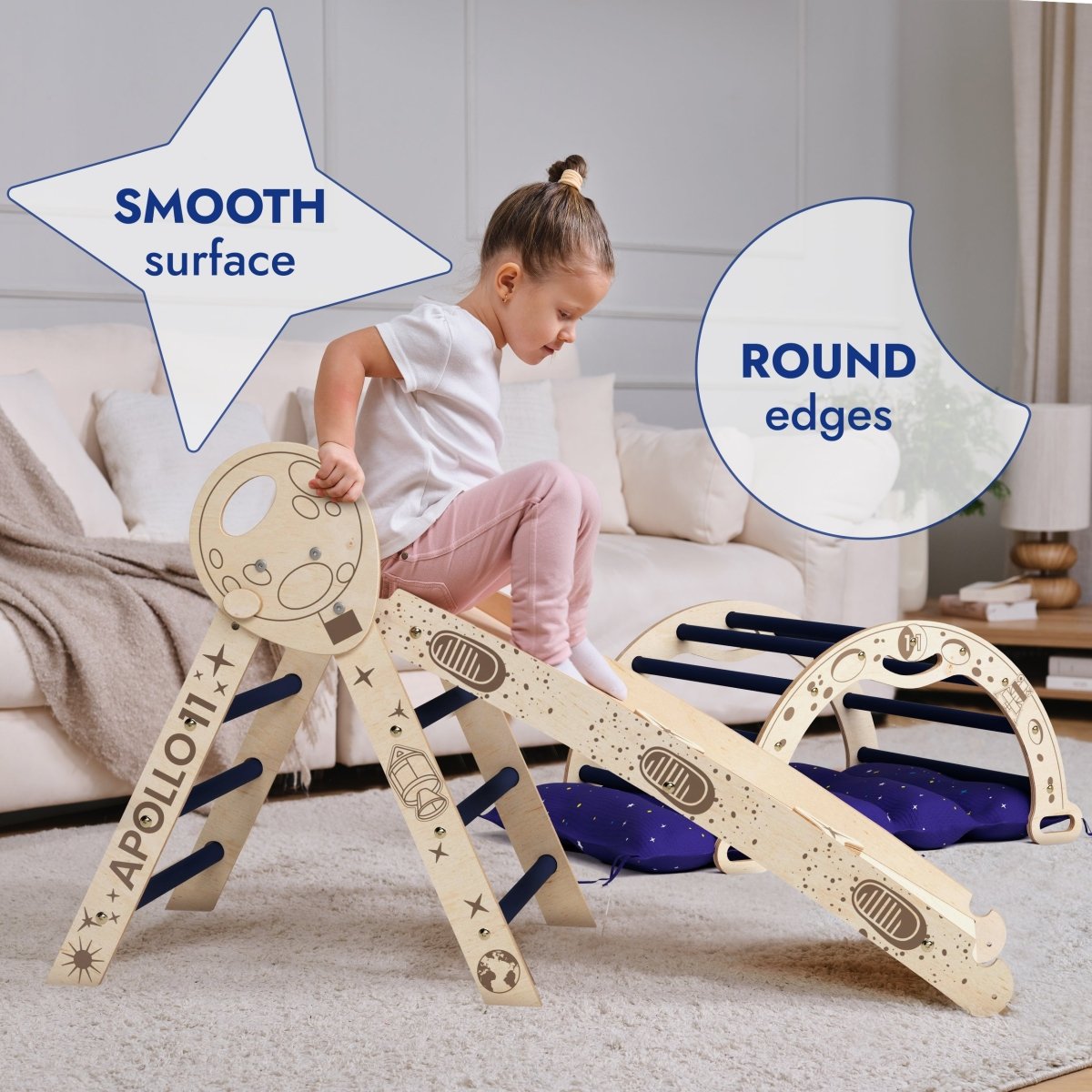 Apollo 4-in-1 Climbing Set:  Pikler Triangle, Arch, Slide Board, and Cushion for Little Toddlers Astronauts (1–3 Years)