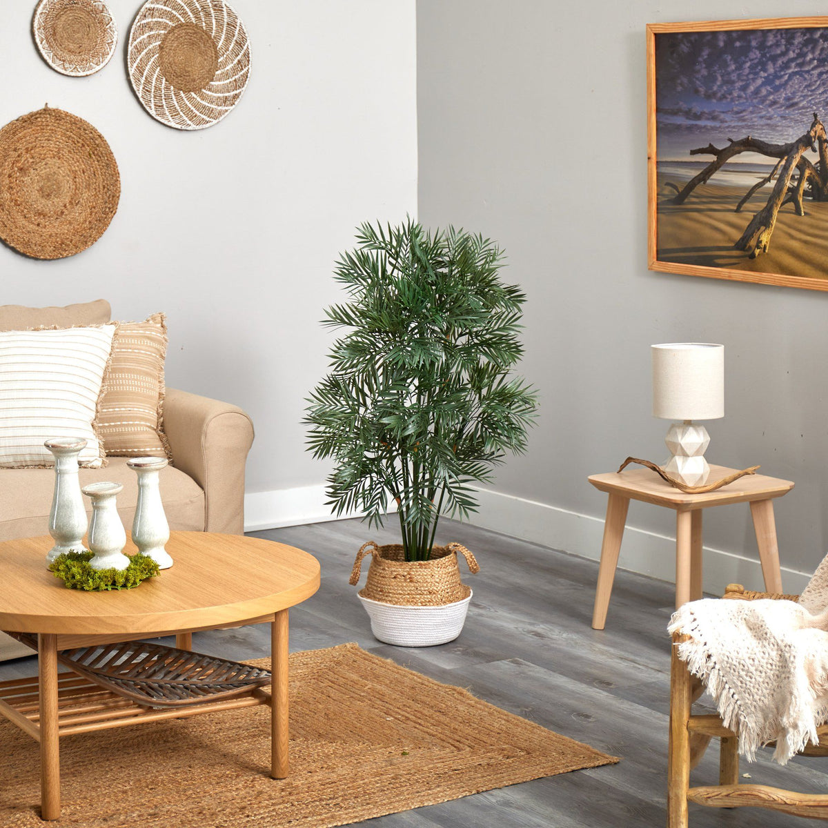 4' Parlor Palm Artificial Tree in Handmade Woven Planter