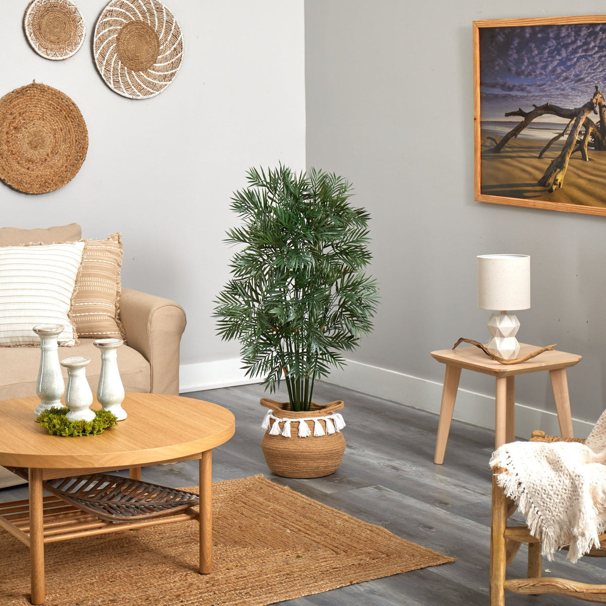 4' Parlor Palm Artificial Tree in Boho Chic HandmadeWoven Planter