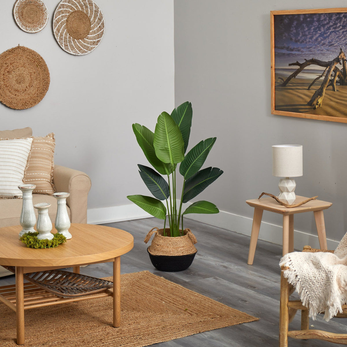 4’ Travelers Palm Artificial Tree in Black Woven Planter