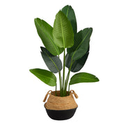 4’ Travelers Palm Artificial Tree in Black Woven Planter