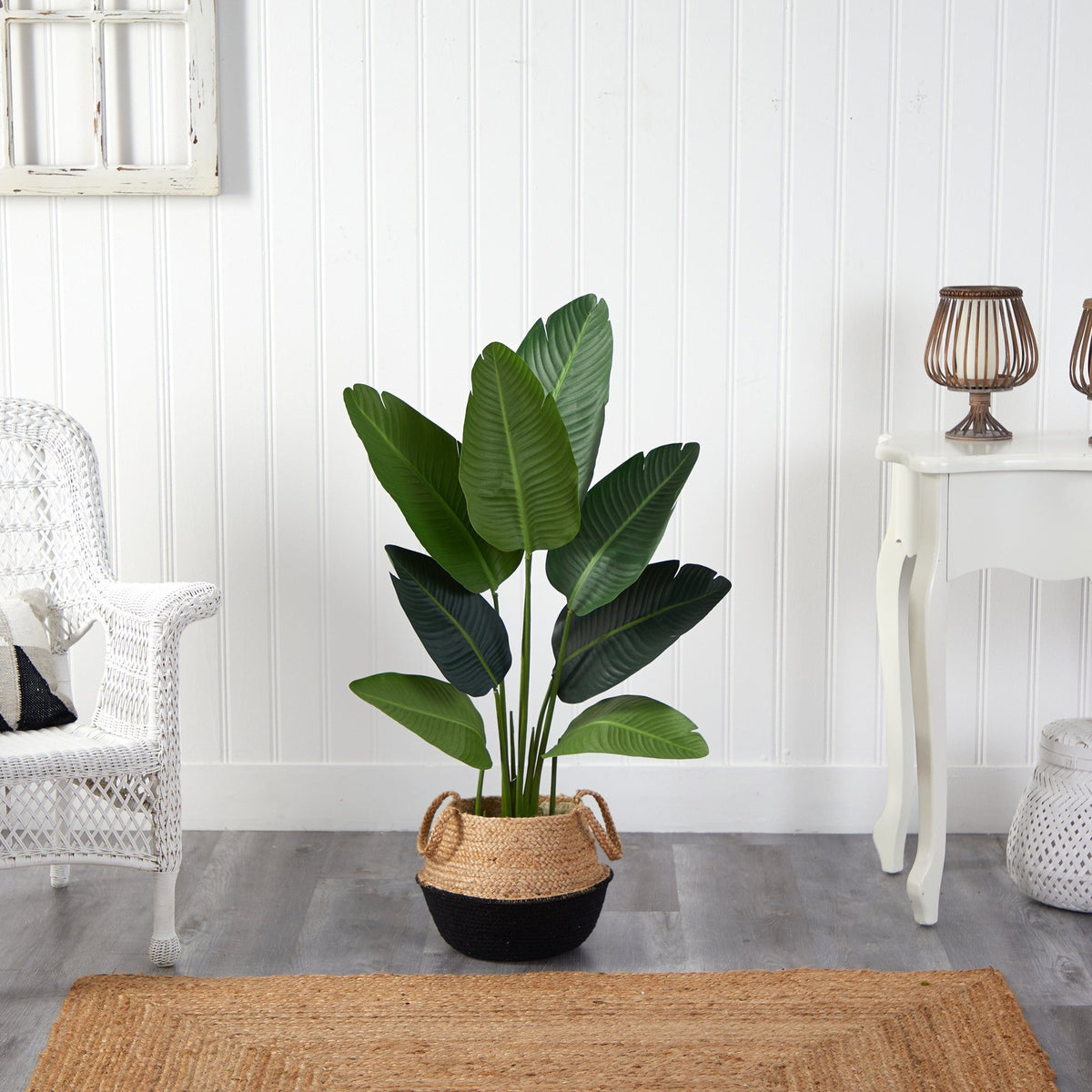 4’ Travelers Palm Artificial Tree in Black Woven Planter