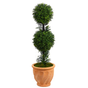 40” Boxwood Double Ball Topiary Artificial Tree in Terra-Cotta Planter