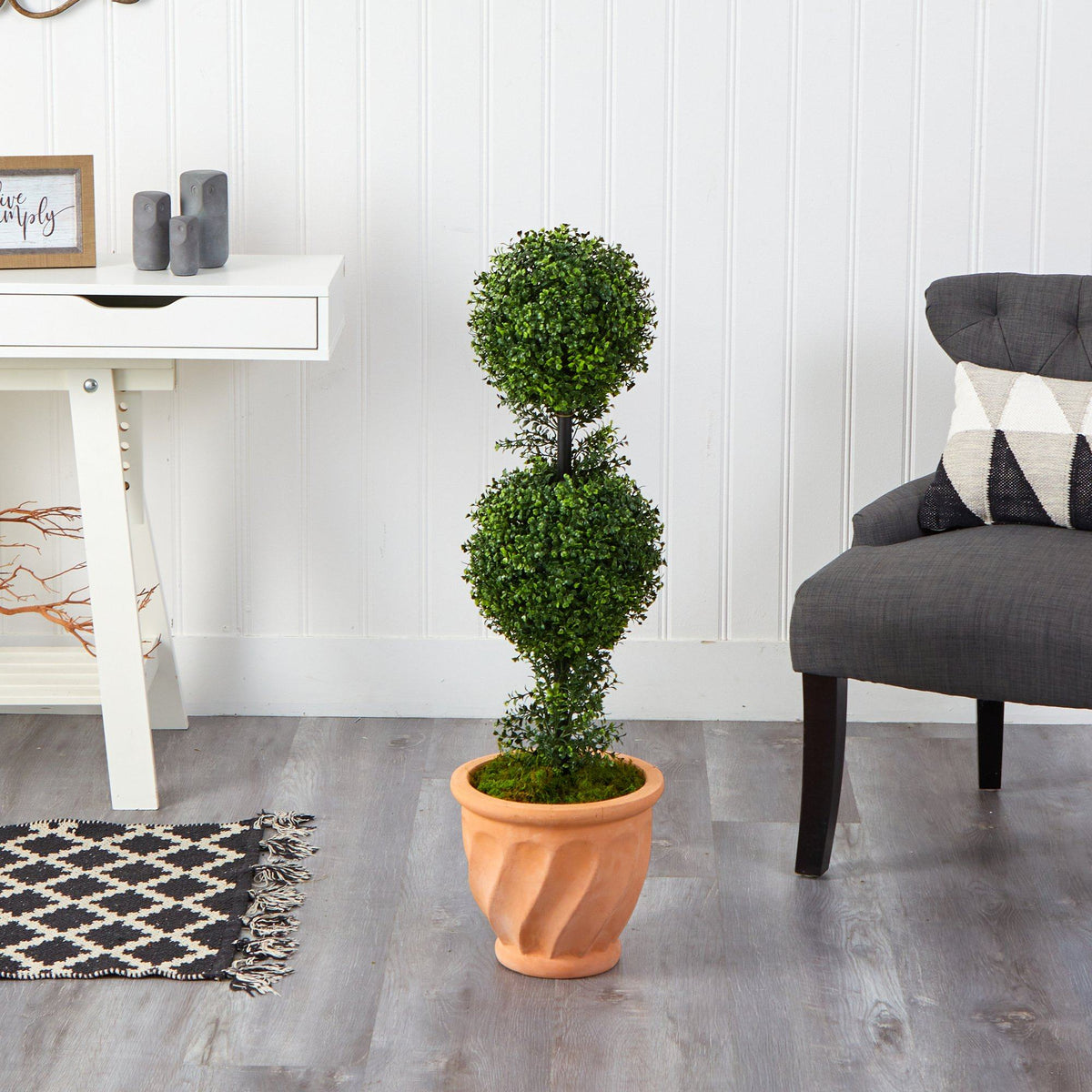 40” Boxwood Double Ball Topiary Artificial Tree in Terra-Cotta Planter