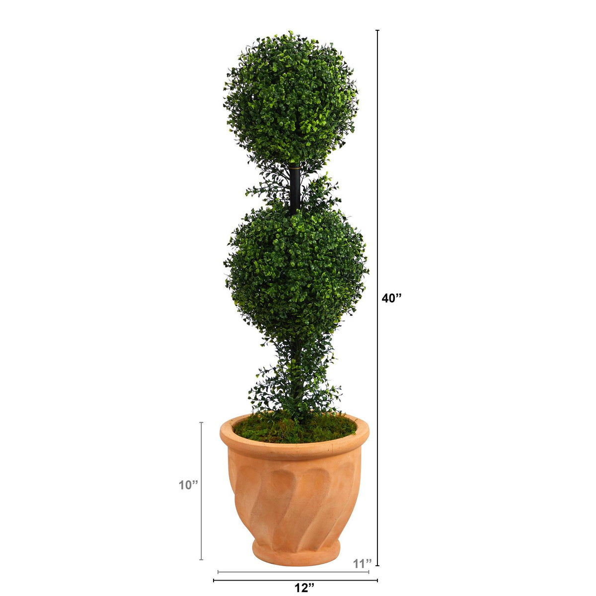 40” Boxwood Double Ball Topiary Artificial Tree in Terra-Cotta Planter