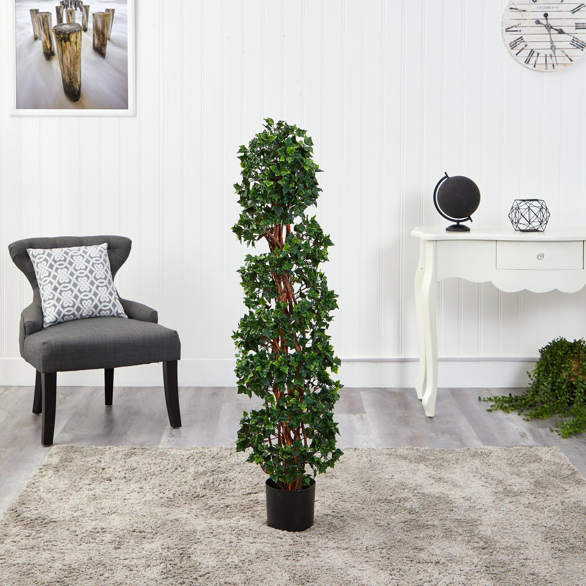 4.5’ English Ivy Spiral Topiary Artificial Tree with Natural Trunk UV Resistant