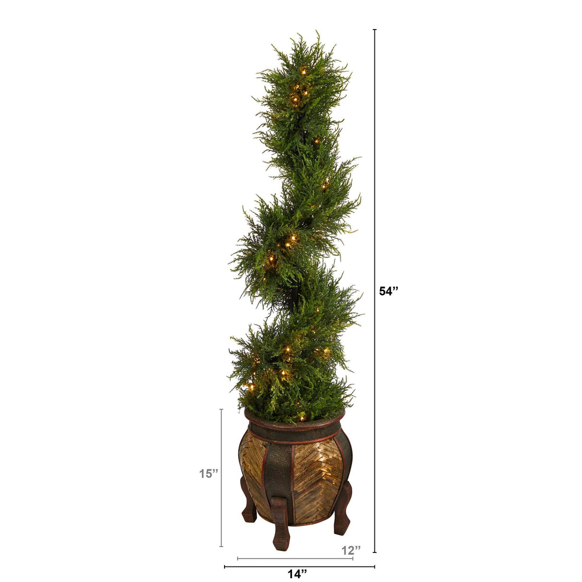 4.5’ Spiral Cypress Artificial Tree in Decorative Planter with LED Lights (Indoor/Outdoor)