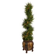 4.5’ Spiral Cypress Artificial Tree in Decorative Planter with LED Lights (Indoor/Outdoor)