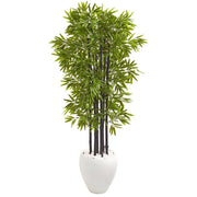 5’ Bamboo Artificial Tree with Black Trunks in White Planter