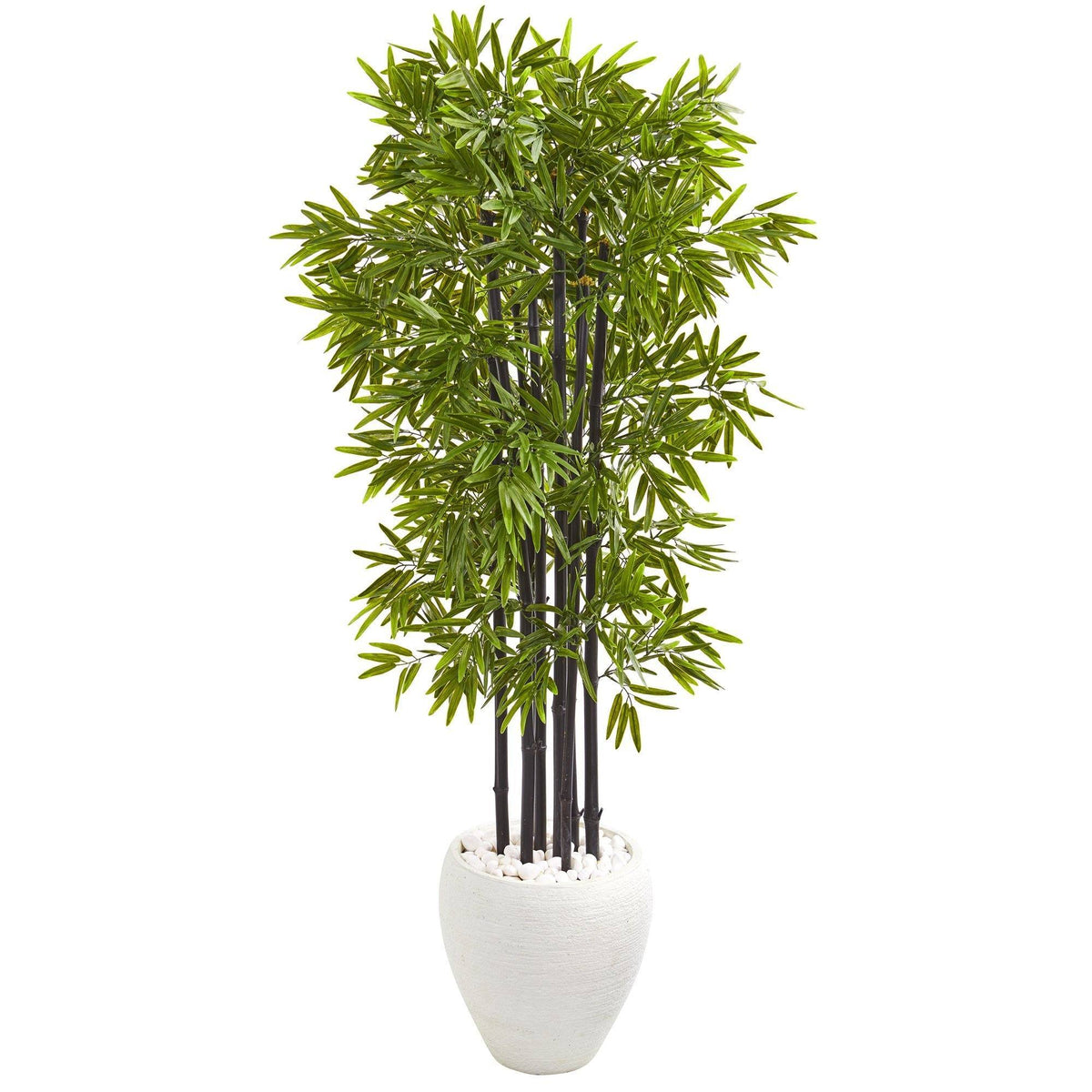 5’ Bamboo Artificial Tree with Black Trunks in White Planter