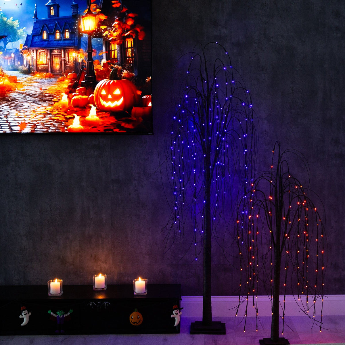 6’ Pre-Lit Halloween Black Willow Artificial Tree with LED Lights