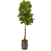 69” Fiddle Leaf Artificial Tree in Ribbed Metal Planter