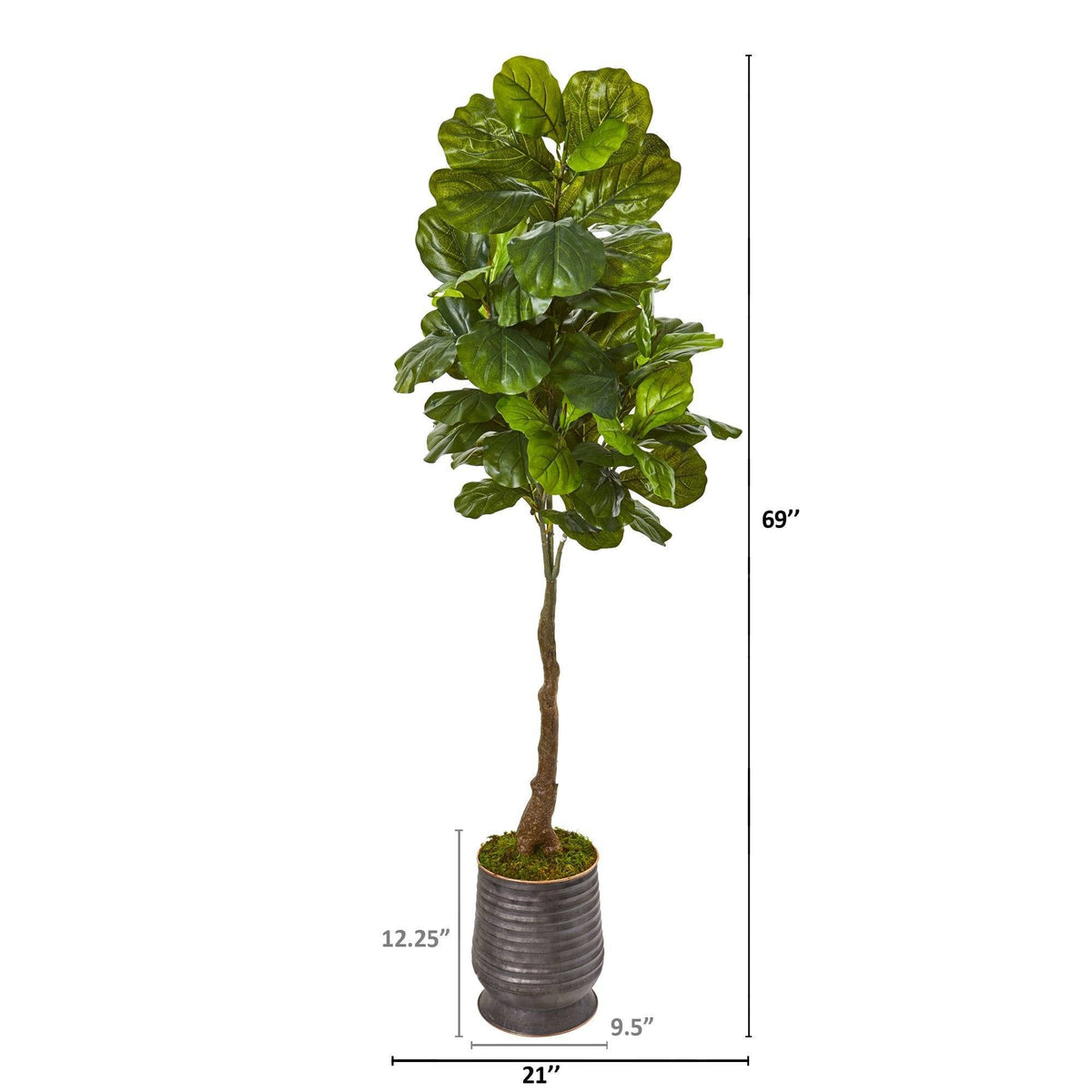 69” Fiddle Leaf Artificial Tree in Ribbed Metal Planter