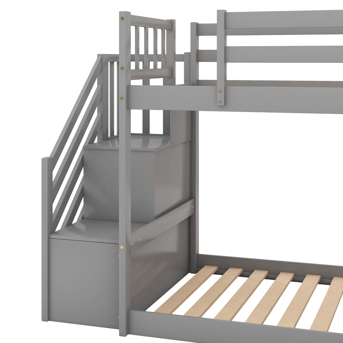 Twin-Over-Twin Bunk Bed with Convertible Slide and Stairway, Gray