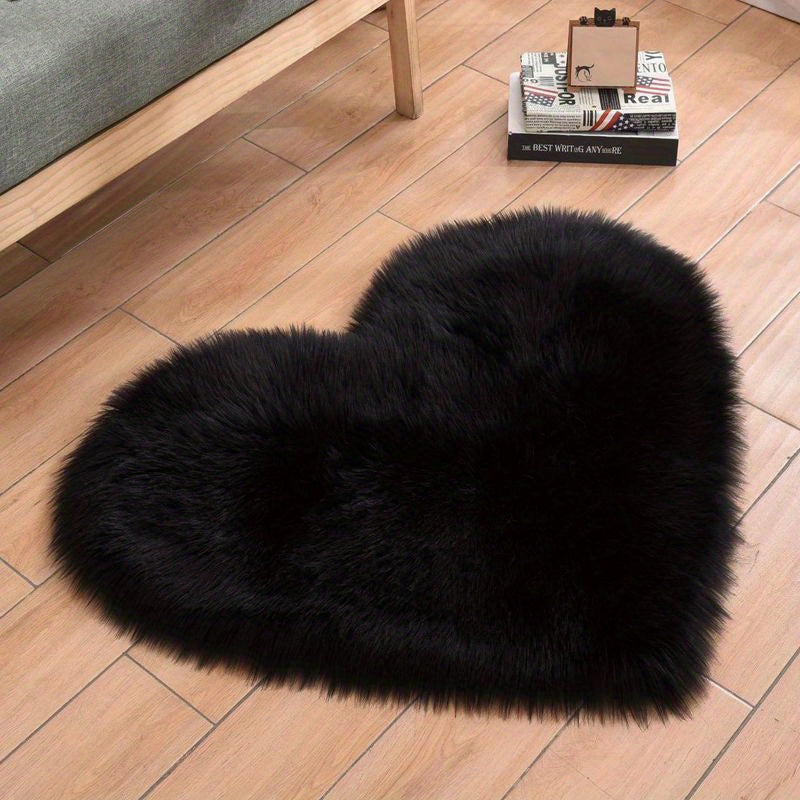 Faux Fur Room Rug, Heart Shaped Plush Rug
