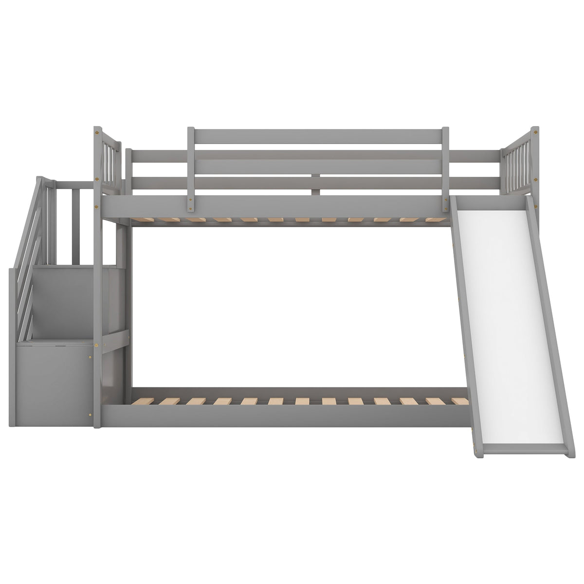 Twin-Over-Twin Bunk Bed with Convertible Slide and Stairway, Gray