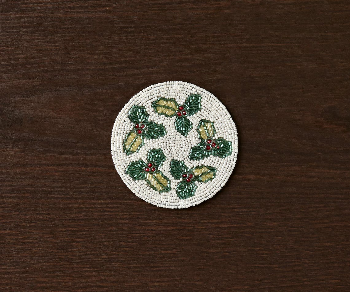 Handmade Beaded Holiday Coaster – Christmas Table Decor