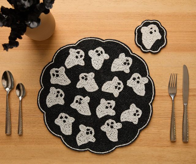 Handmade Beaded Ghost Coaster Halloween Cup Mat