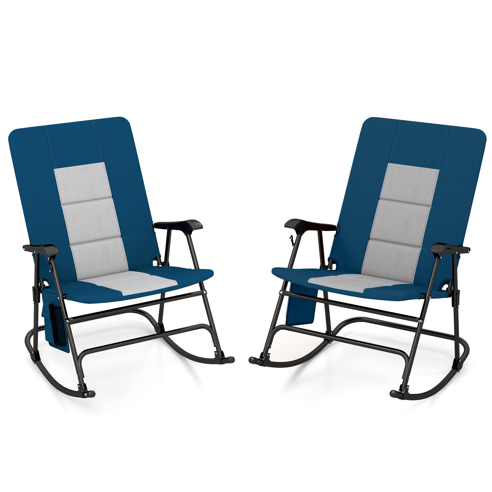 Foldable Rocking Padded Portable Camping Chair with Backrest and Armrest -Blue