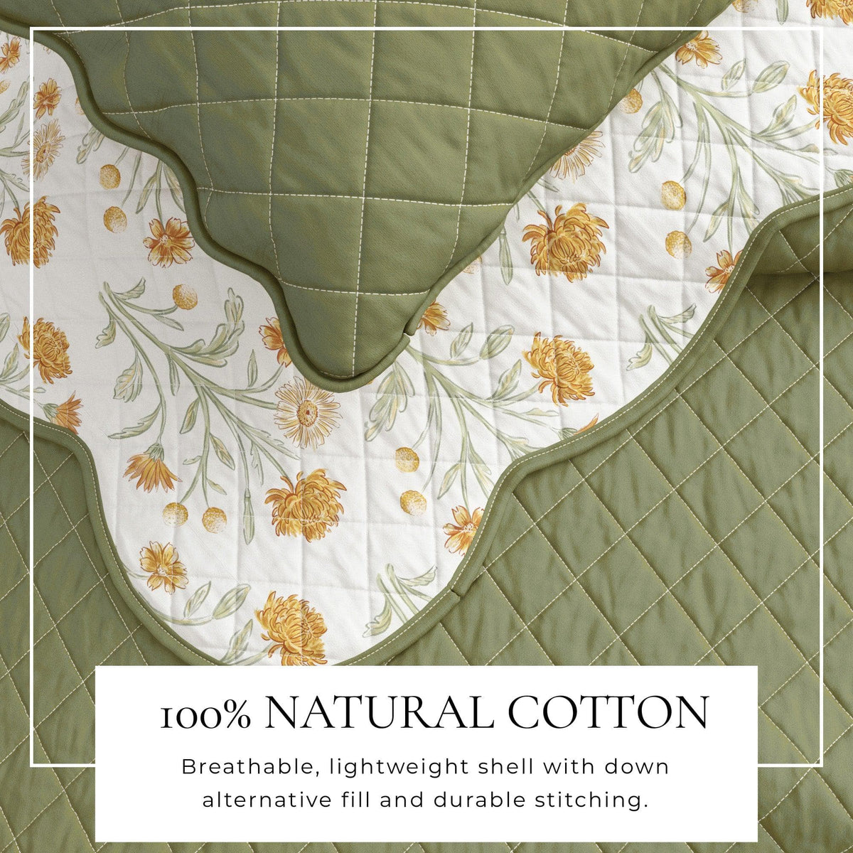 Floral Print & Scalloped Edge Cotton Quilt Set - Illiana Collection