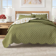 Floral Print & Scalloped Edge Cotton Quilt Set - Illiana Collection