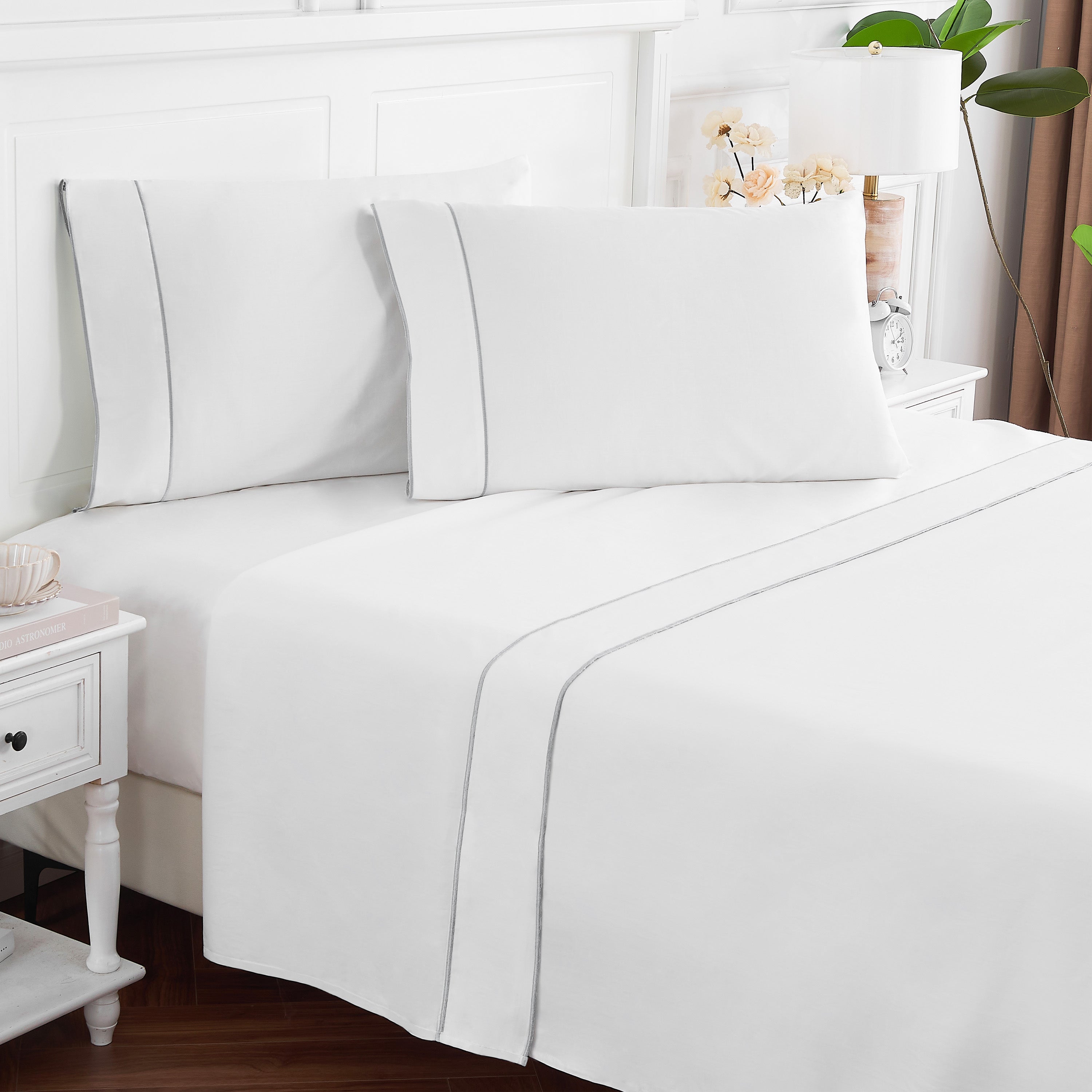 600 Thread Framed Sateen Embroidered Cotton Pillowcase Pair