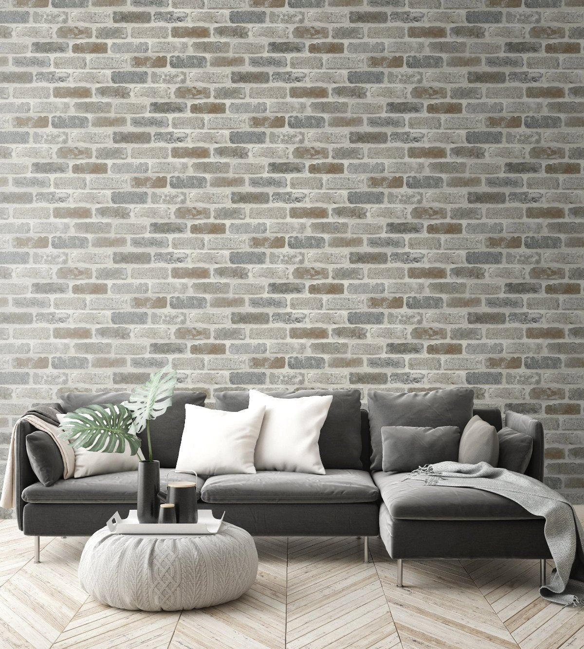 Washed Faux Brick Peel and Stick Removable Wallpaper