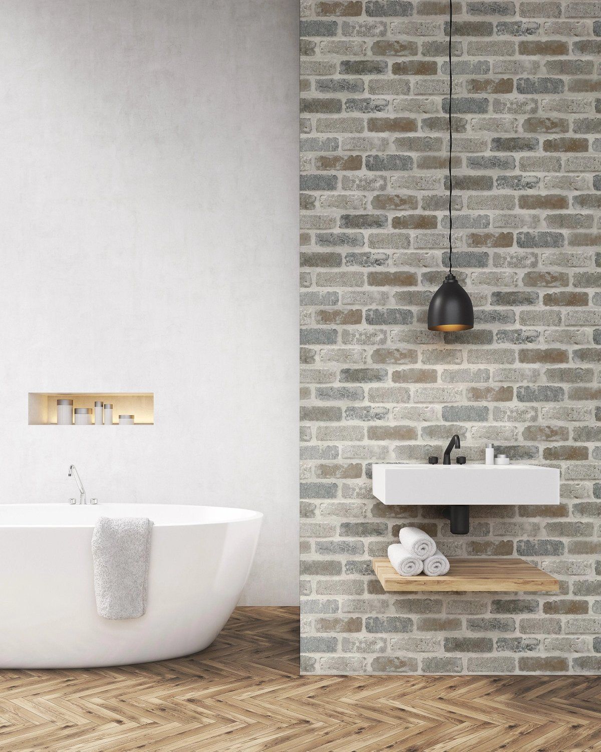 Washed Faux Brick Peel and Stick Removable Wallpaper