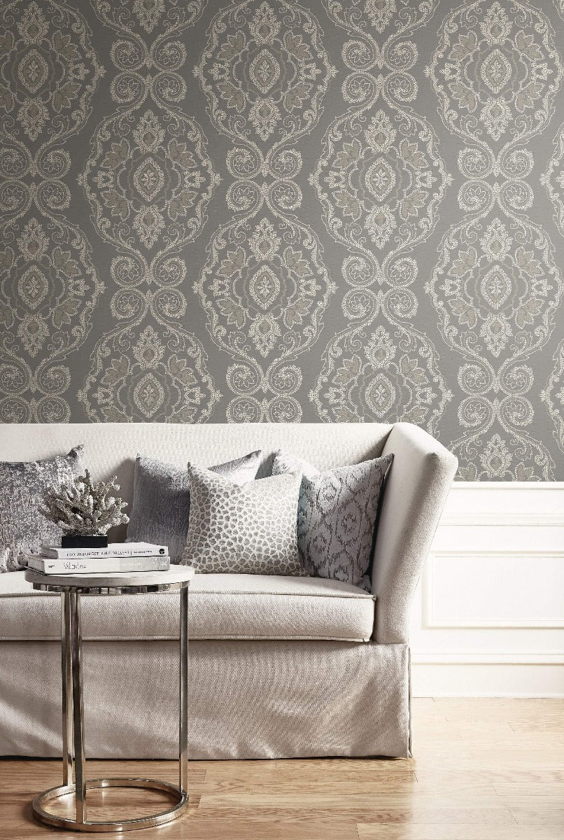 Beach House Nautical Damask Unpasted Wallpaper
