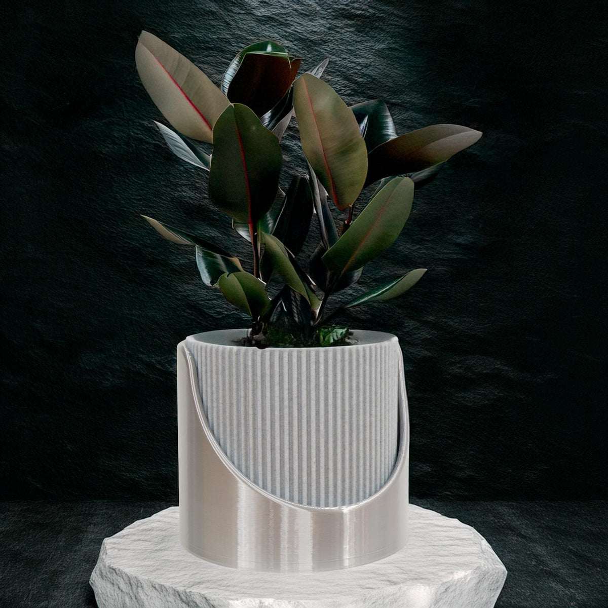 4 Inch Self Watering Planter, Modern Ribbed Design