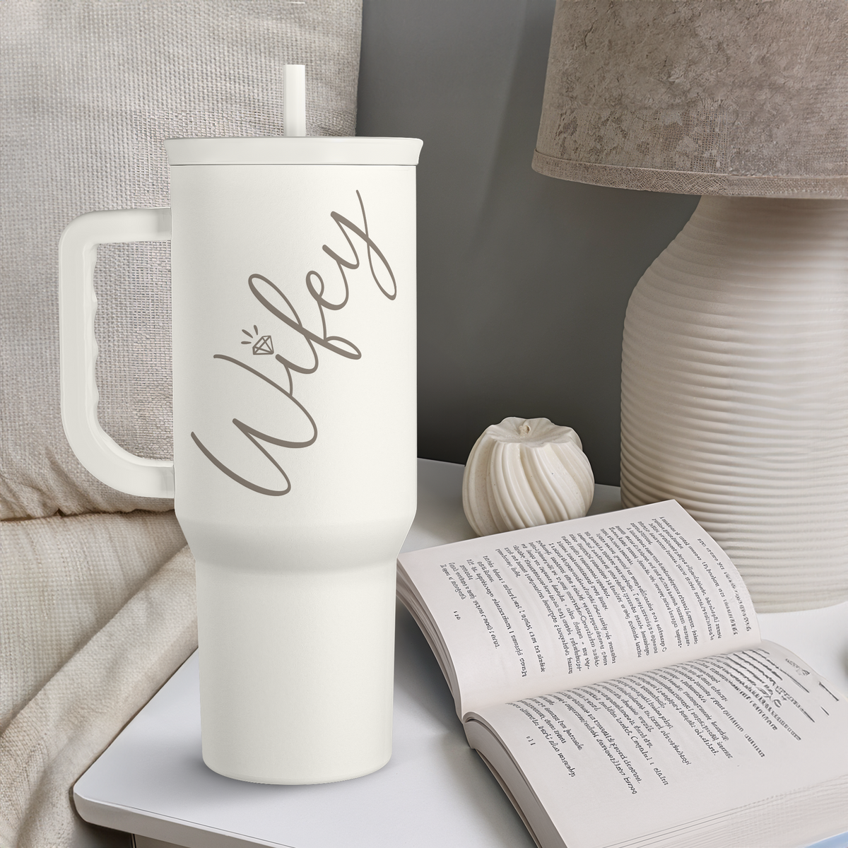 Valentine's Day Travel Tumbler for Wife - 40oz, White