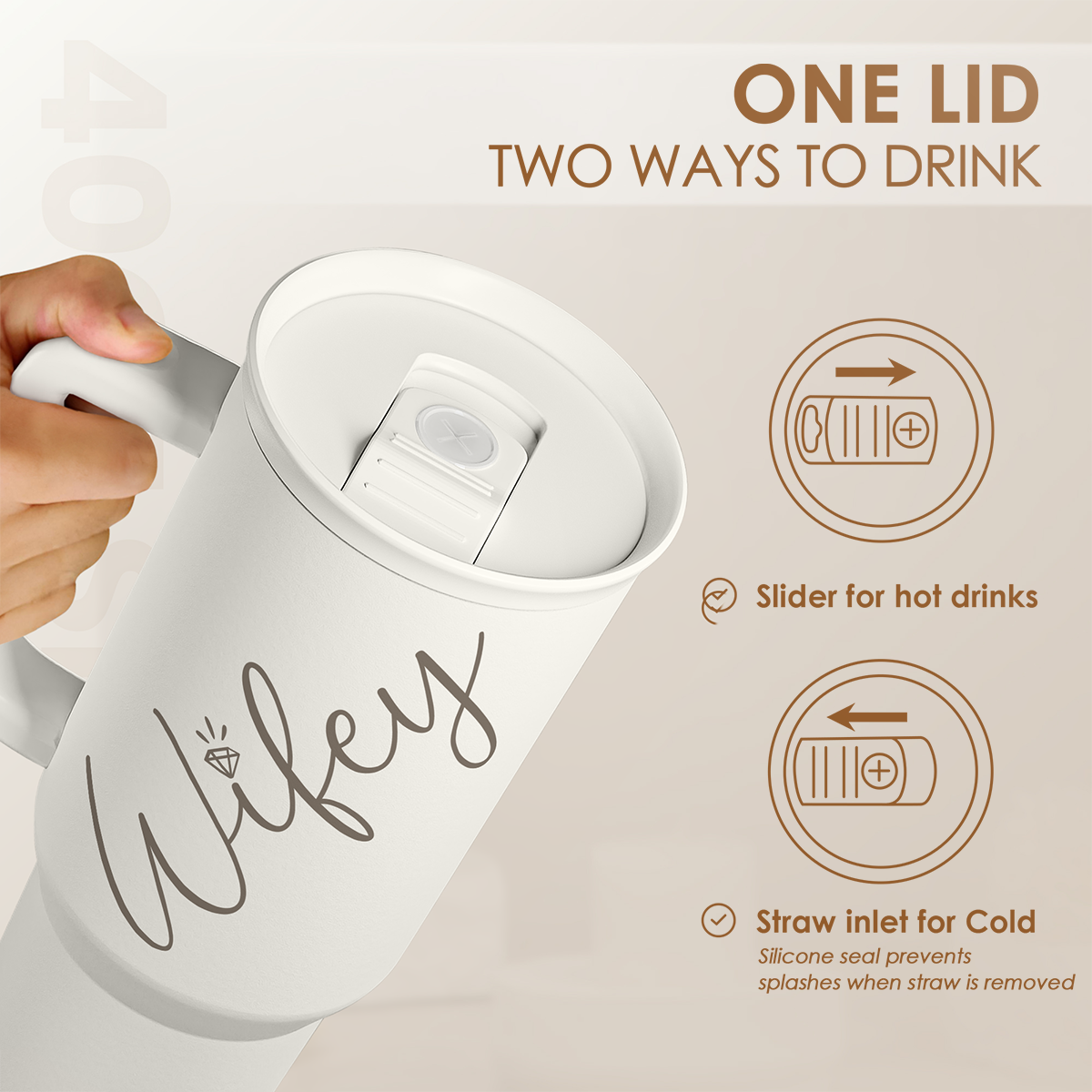 Valentine's Day Travel Tumbler for Wife - 40oz, White