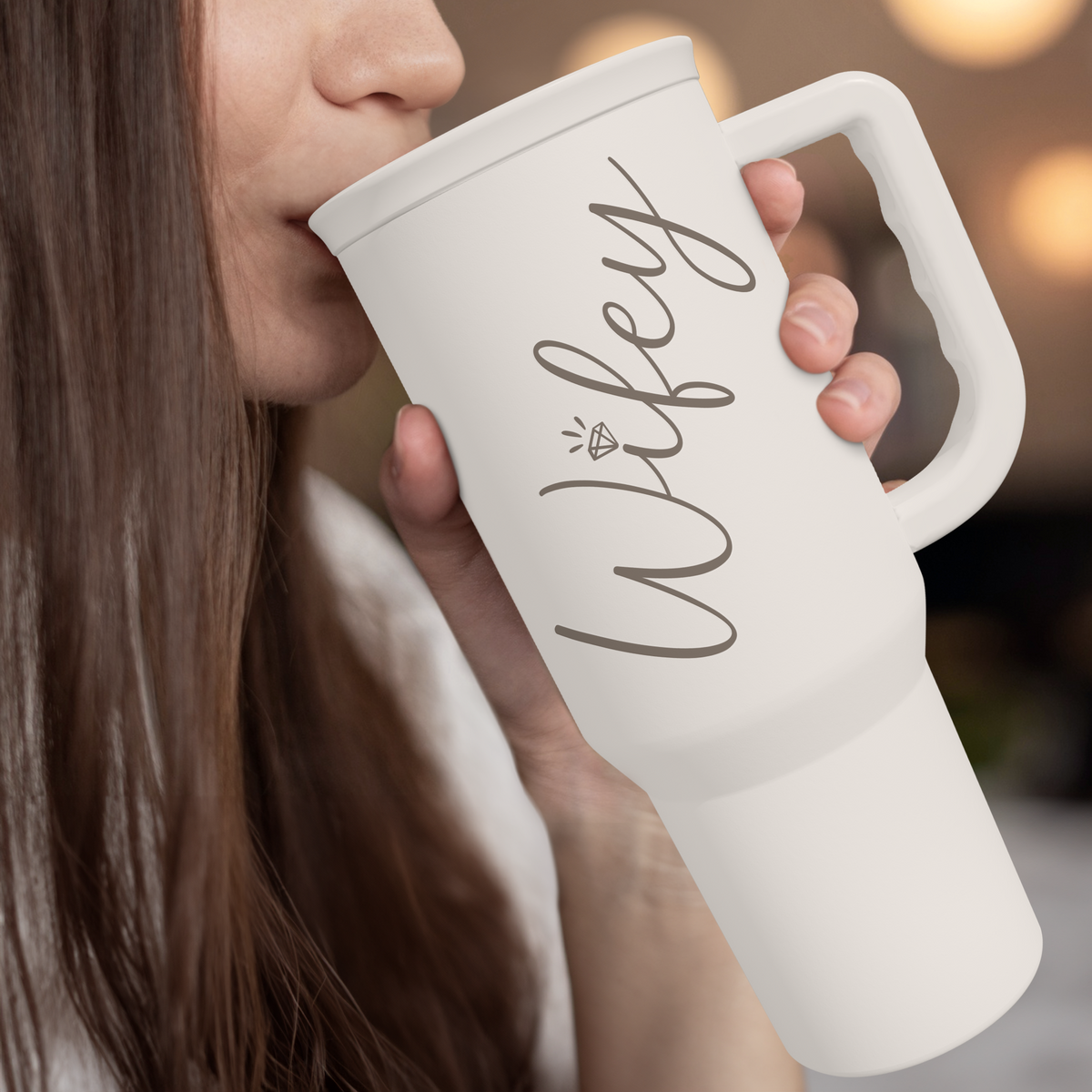 Valentine's Day Travel Tumbler for Wife - 40oz, White
